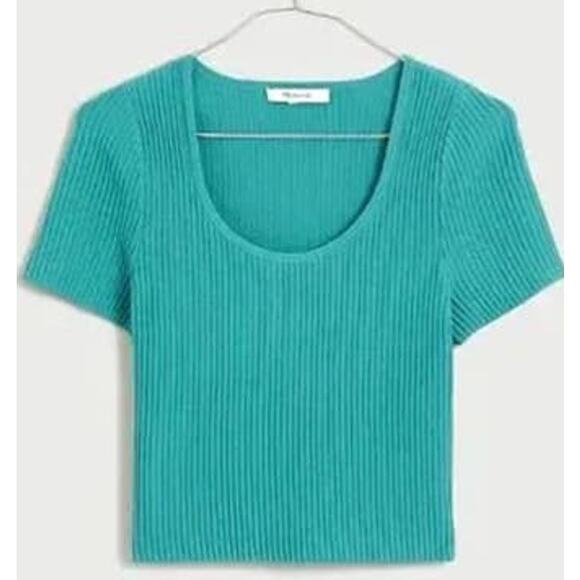 Madewell Sculpt Ottoman Stretchy Short Sleeve Crop Tee Shirt US Women's XS New - Picture 1 of 5